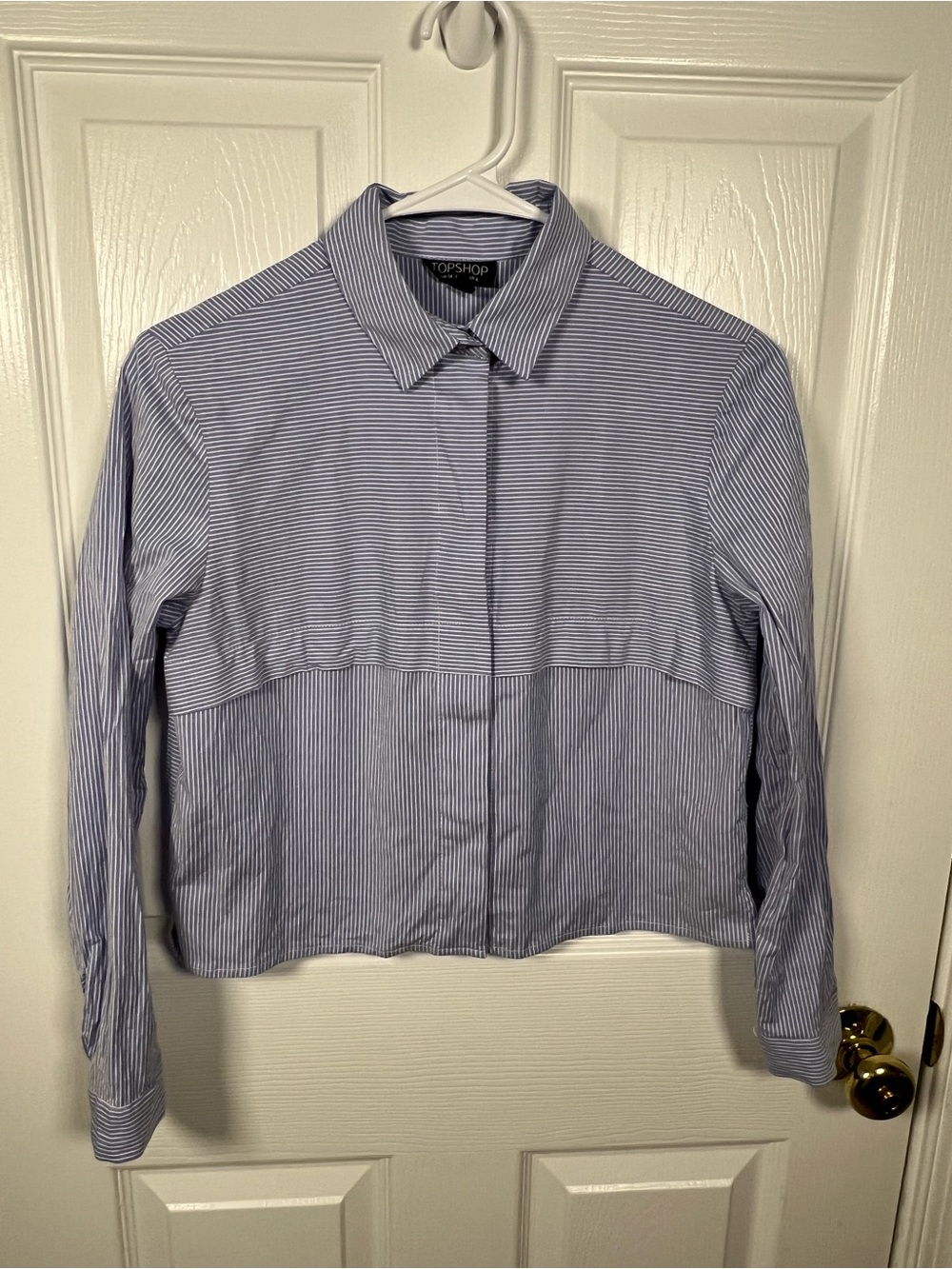 Topshop Blue Striped Button-Up Crop top